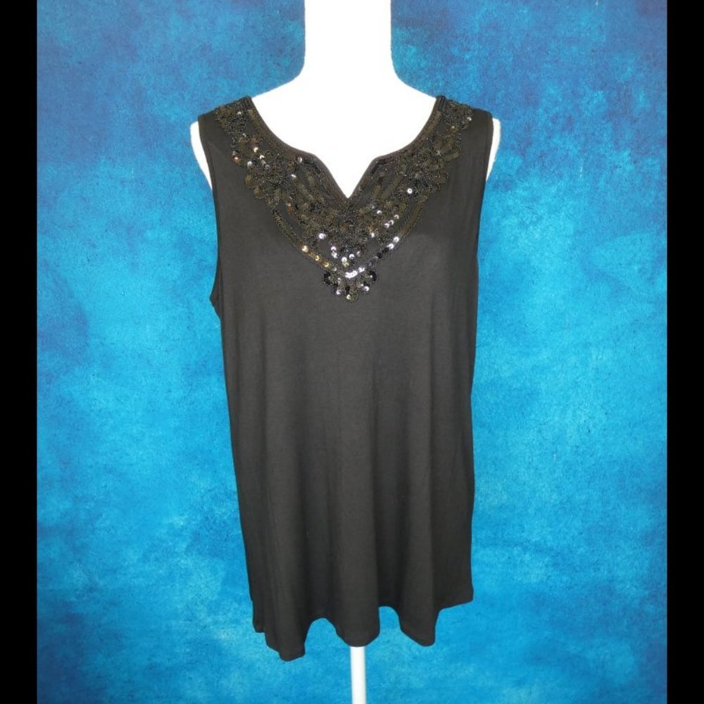NWT Dress Barn Black Sequin Tank Top Size XL